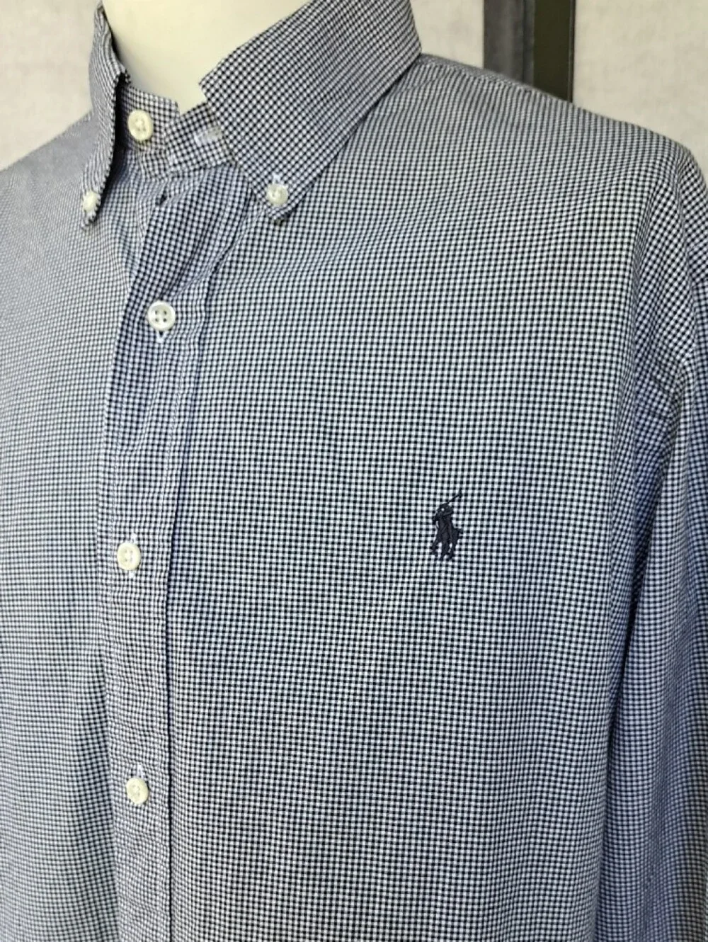 Polo by Ralph Lauren Navy and White Micro-Check Button-Down Shirt